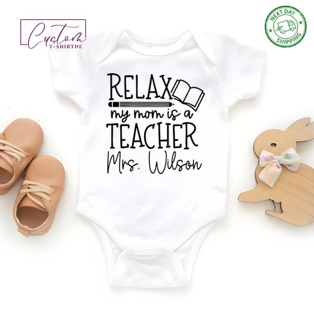 Relax My Mom is a Teacher Baby Bodysuit, Funny Baby Shower Gift - Etsy