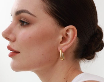 Large Rectangle Hoops 18K Gold • Chunky Gold Hoops • Geometric Earrings • Statement Earrings • Gifts For Her