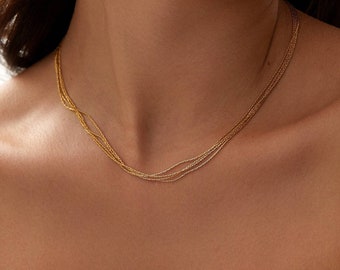 18k Gold Multi Layered Necklace • Layer Necklace • Stacking Chains • Minimalist Necklace • Gold Chain Necklace • Gift for Her