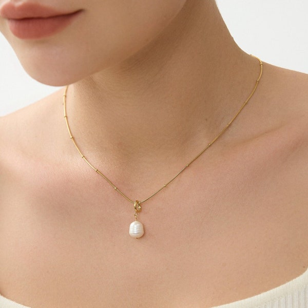 18 Gold Baroque Pearl Satellite Chain Necklace • Drop Necklace • Baroque Pearl • Chain Necklaces • Pearl Necklace • Pendant Necklace