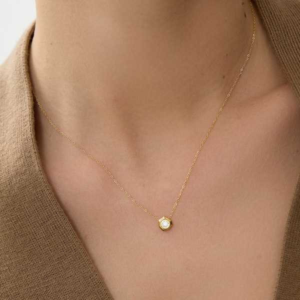 18k Gold Diamond Pendant Necklace • Gold Diamond Necklace • Cubic Zirconia Gold • Dainty Necklace • Bridesmaid Necklace • Gold Necklace