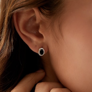 Onyx Gemstone Stud Earrings • CZ Diamond • Dainty Earrings • Gemstone Earrings • Stud Earrings • Gift for Her