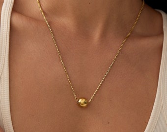 18K Gold Ball Pendant • Box Chain necklace • Gold Sphere Necklace • Drop Necklace • Layering Necklace • Bridesmaid Gift