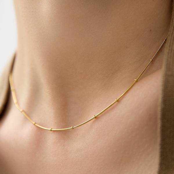18k Gold Satellite Chain Choker • Gold Choker Necklace • Gold Choker Jewelry • Dainty Gold Choker • Dainty Necklace Chains • Christmas Gift
