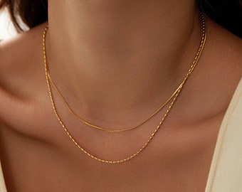 Dual Chain Necklace: 18k Gold Stainless Steel Layered Chains