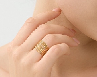 18k Gold Normcore Style Ring • Minimalist Ring • Layered Rings • Stack Ring • Gold Band Ring • Gold Ring Jewelry • Multi Layer Ring