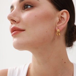 Braided Double Hoop Earrings 18K Gold Hoops Open Hoops Statement Earrings Gifts For Her image 2