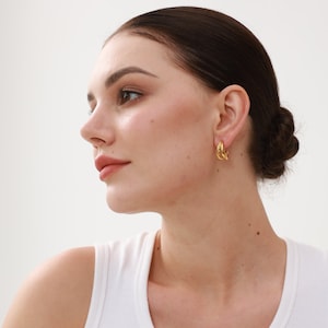 Braided Double Hoop Earrings 18K Gold Hoops Open Hoops Statement Earrings Gifts For Her image 1