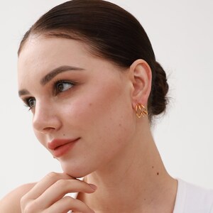 Triple Hoop Earrings In Gold Open Hoop Studs Thin Hoops Minimalist Hoop Earrings Delicate Earrings Gifts For Her image 3