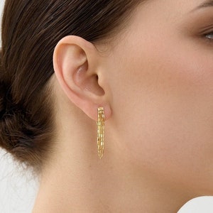 Gold Drape Chain Earrings Stud Dangling Chain Earrings Dainty Chain Earrings Minimal Chain Earrings Statement Earrings image 1