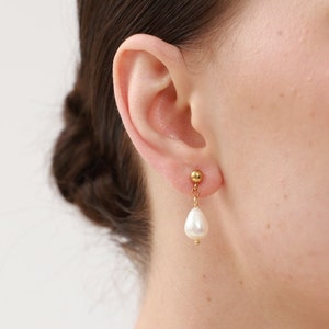 Baroque Pearl Drop Earrings: 18k Gold Plated Dangle Earrings