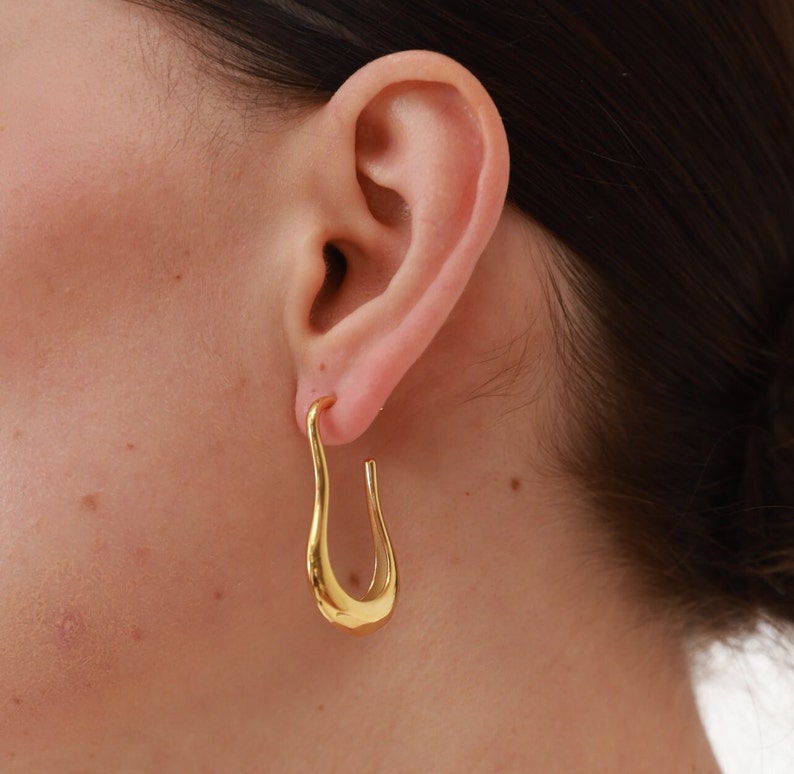 Wavy Gold Hoop Earrings Statement Earrings Irregular Hoop Earrings image 2