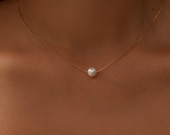 Solitary Pearl Necklace: 18k Gold Plated Pendant, Minimalist Jewelry