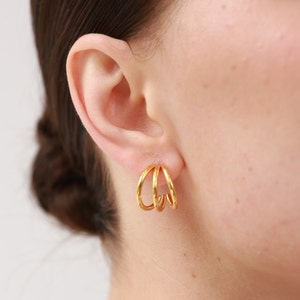 Triple Hoop Earrings In Gold Open Hoop Studs Thin Hoops Minimalist Hoop Earrings Delicate Earrings Gifts For Her image 2