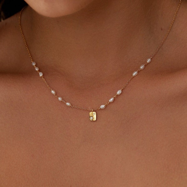 18K Gold Seed Pearl Necklace • Pearl Beads Necklace • Pearl Chain • Beaded Pearl • Necklace Charm • Tarnish Free • Gift For Her