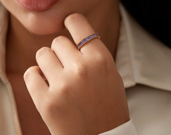 18K Gold Adjustable Baguette Ring Purple Tone • Decor Ring • Ring Gold Dainty • Baguette Rings • Baguette Jewelry • Zircon • Gift For her