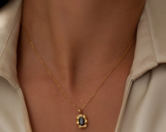Onyx Sunburst Pendant Necklace: 18K Gold Plated, Black Gemstone