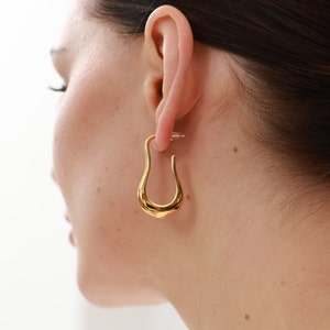 Wavy Gold Hoop Earrings Statement Earrings Irregular Hoop Earrings image 3