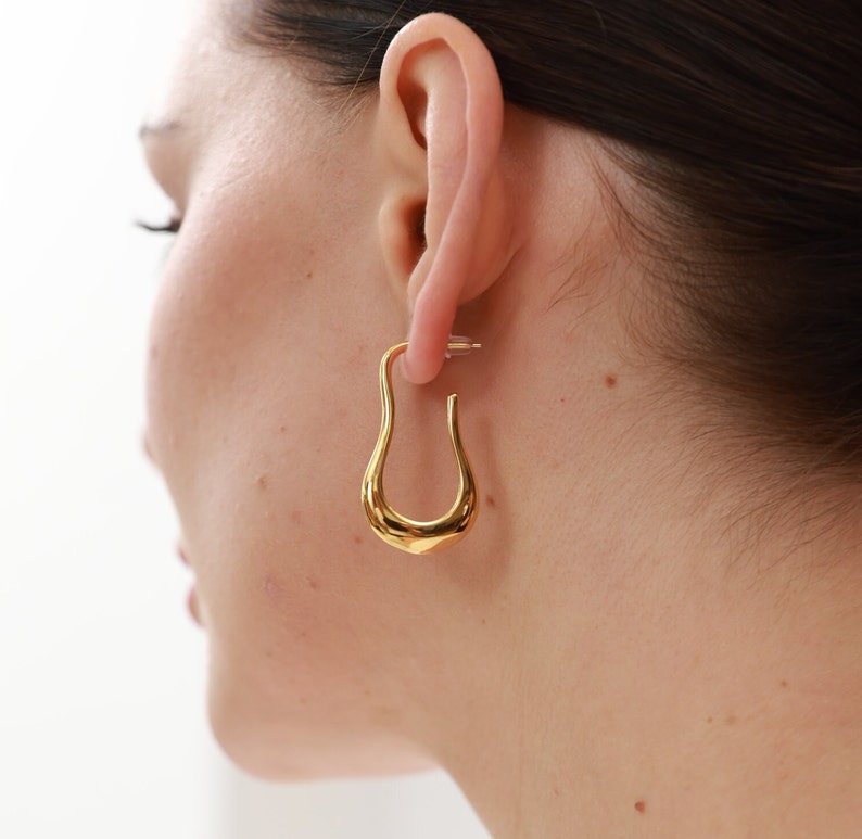 Wavy Gold Hoop Earrings Statement Earrings Irregular Hoop Earrings image 3