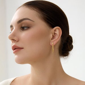 Gold Drape Chain Earrings Stud Dangling Chain Earrings Dainty Chain Earrings Minimal Chain Earrings Statement Earrings image 3