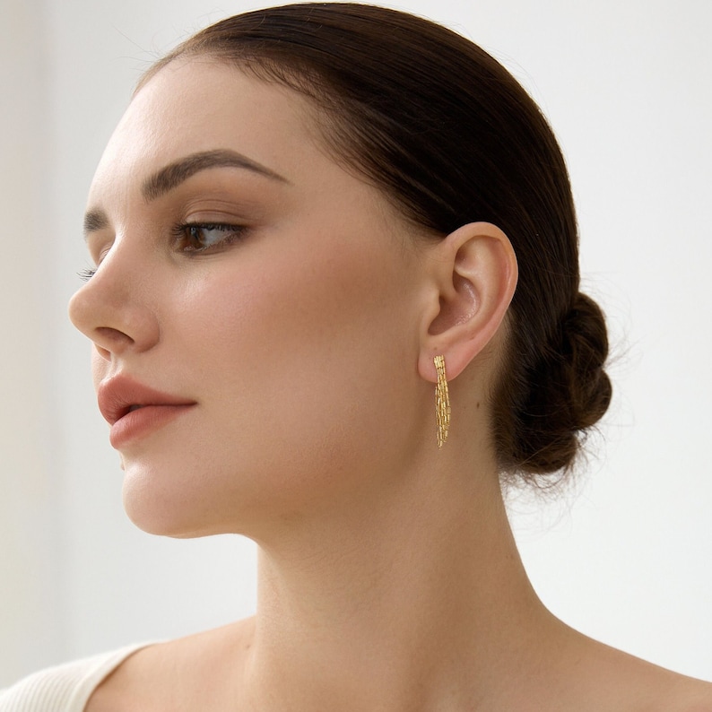 Gold Drape Chain Earrings Stud Dangling Chain Earrings Dainty Chain Earrings Minimal Chain Earrings Statement Earrings image 3