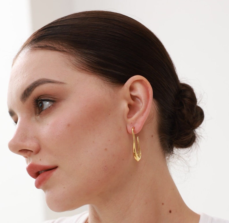 Wavy Gold Hoop Earrings Statement Earrings Irregular Hoop Earrings image 4