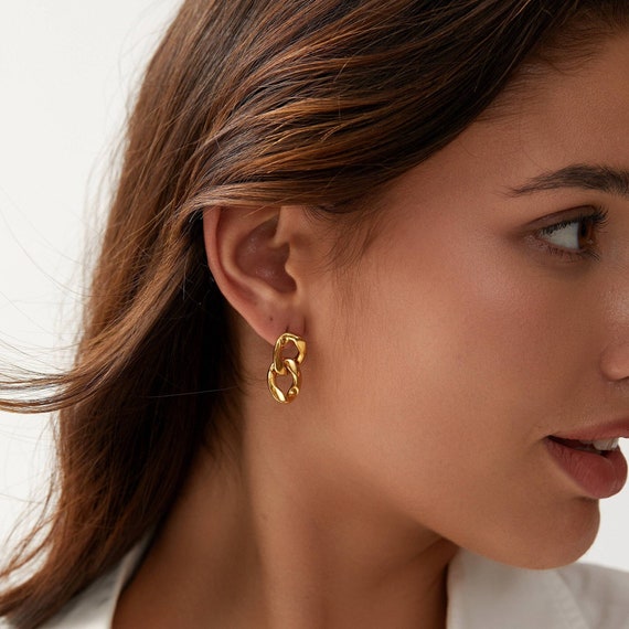 [BLACKMUSE] ユインナ着用☆Gold ball chain link Earrings Chain Link Earrings • Textured Earrings • Gold Link Earrings