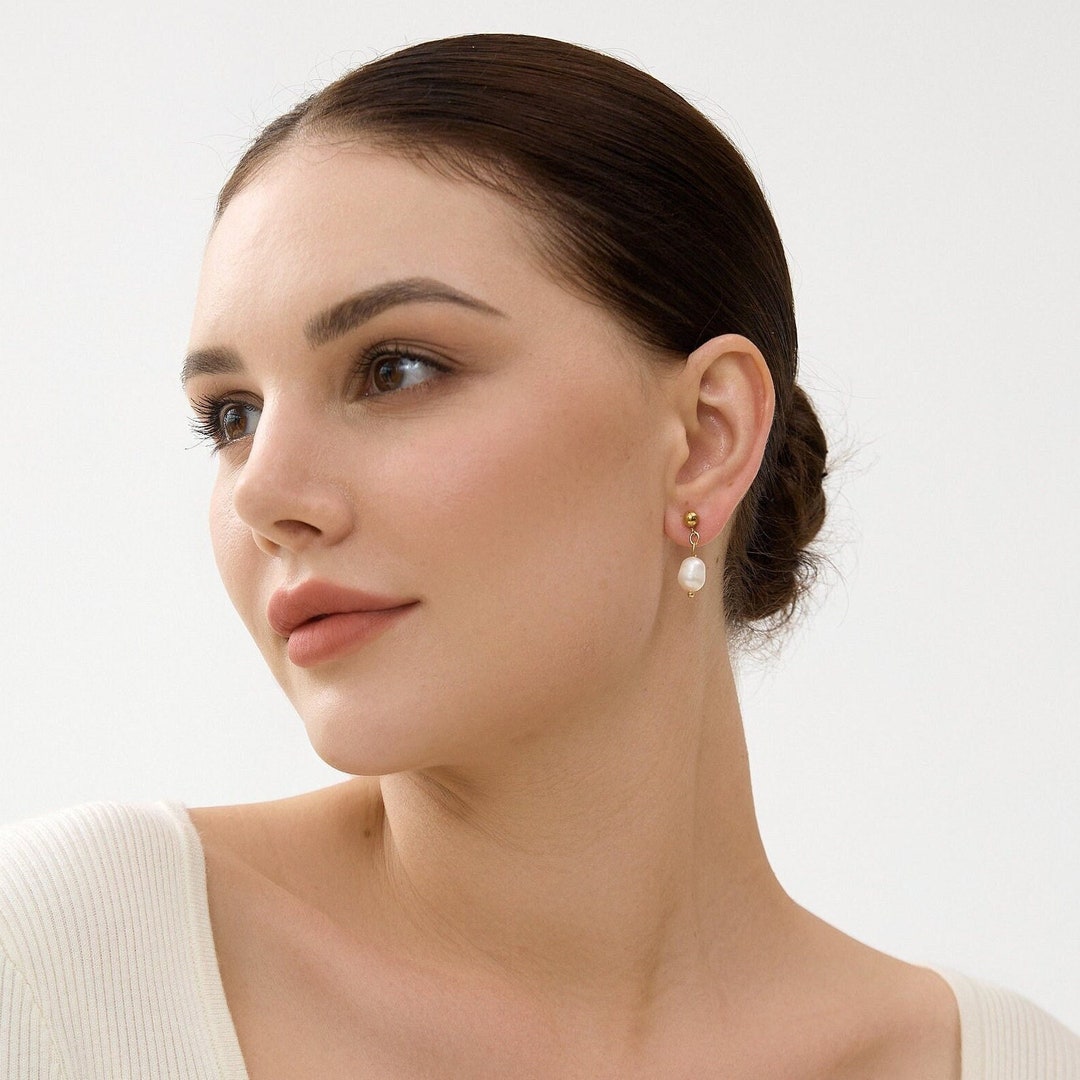 18K Gold One-pearl Drop Earrings Pearl Dangle Earrings - Etsy