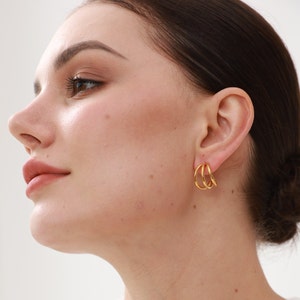 Triple Hoop Earrings In Gold Open Hoop Studs Thin Hoops Minimalist Hoop Earrings Delicate Earrings Gifts For Her image 4