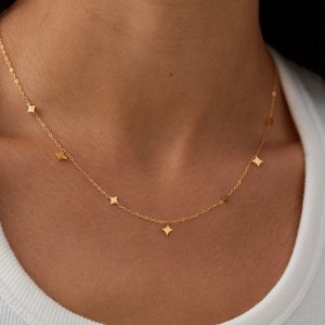18K Tiny Gold Stars Necklace • Celestial Jewelry • Gold Station Necklace • Dainty Necklace • Layered Necklace • Statement Necklace