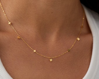 18K Tiny Gold Stars Necklace • Celestial Jewelry • Gold Station Necklace • Dainty Necklace • Layered Necklace • Statement Necklace