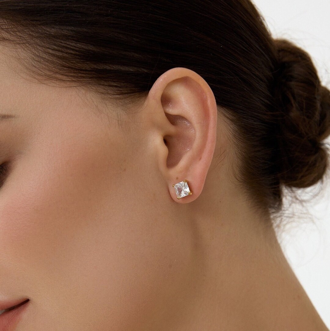 Gold Diamond Stud Earrings: 18k Plated Stainless Steel - Etsy
