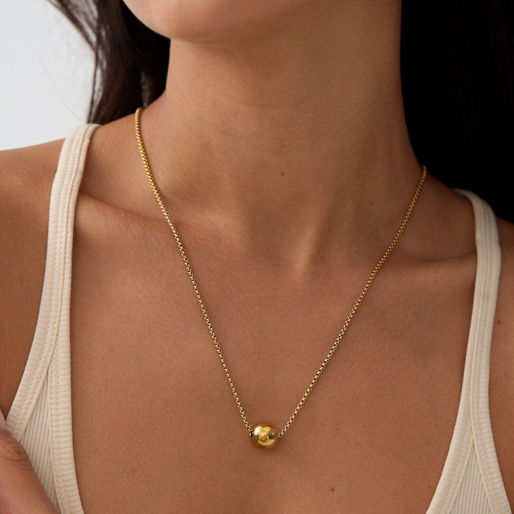 ＊韓国＊［nari objet］Sphere drop necklace 18K Gold Ball Pendant • Box Chain Necklace • Gold Sphere