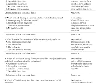 Licencia de seguro de vida y salud, 565 preguntas de práctica con explicación, imprimible, descargable, examen de licencia de seguro