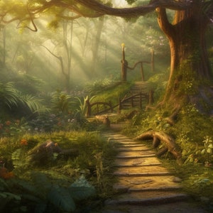 Download della foresta magica, carta da parati scaricabile istantanea della foresta magica, poster di download digitale, arte digitale, arte fantasy scaricabile