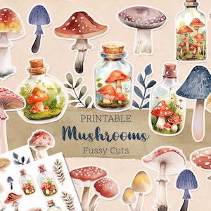 Mushroom Fussy Cut Printable Images, Digital Download for Crafts, Scrapbooking, Junk Journal DIY Projects, INSTANT DOWNLOAD