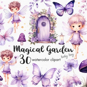 Schmetterling Clipart, Feengarten Clipart, Blumen Clipart, 30 Png-Dateien mit transparentem Hintergrund, lila Pilz, INSTANT DOWNLOAD