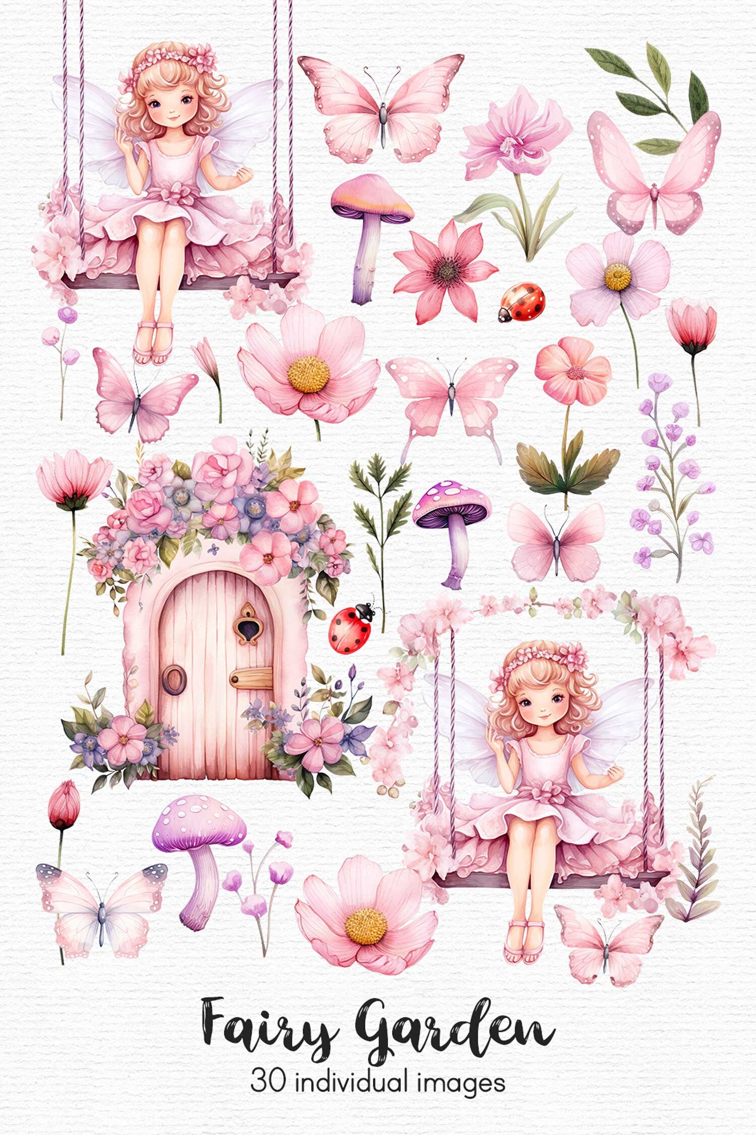 Pink Fairy Butterfly, Clipart, Fairy Garden Clipart Flowers Clipart, 30 ...