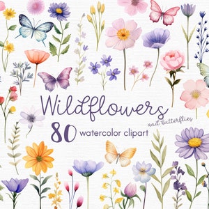 Clipart fleurs sauvages, fleurs clipart, 80 fichiers png avec fond transparent, clipart printemps, clipart jardin, floral Téléchargement instantané