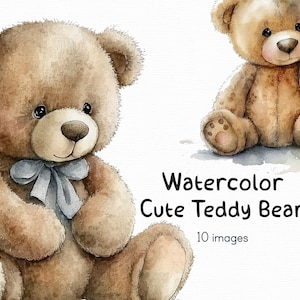 Clipart ours en peluche, clipart ours mignon, clipart animal, ours en peluche brun, clipart aquarelle, téléchargement immédiat