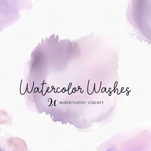 Purple Watercolor Washes Clipart, Watercolor Clipart, Watercolor Shapes, Watercolor Splashes,  20 png files with Transparent Background,