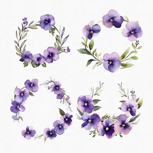 Akvarell penséer Clipart: 45 lila blommor PNG-filer (direkt nedladdning) bild 4