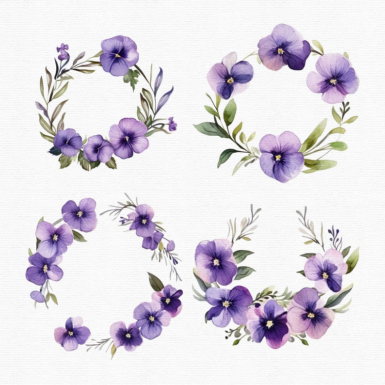Akvarell penséer Clipart: 45 lila blommor PNG-filer (direkt nedladdning) bild 4