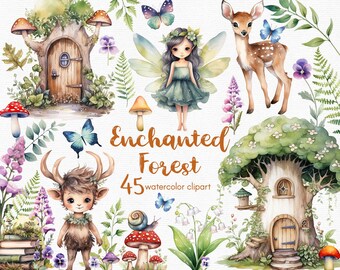Feträdgård Clipart, blommor, en faun clipart och söt snigel, 45 png-filer med transparent bakgrund, röd svamp, DIREKT NEDLADDNING