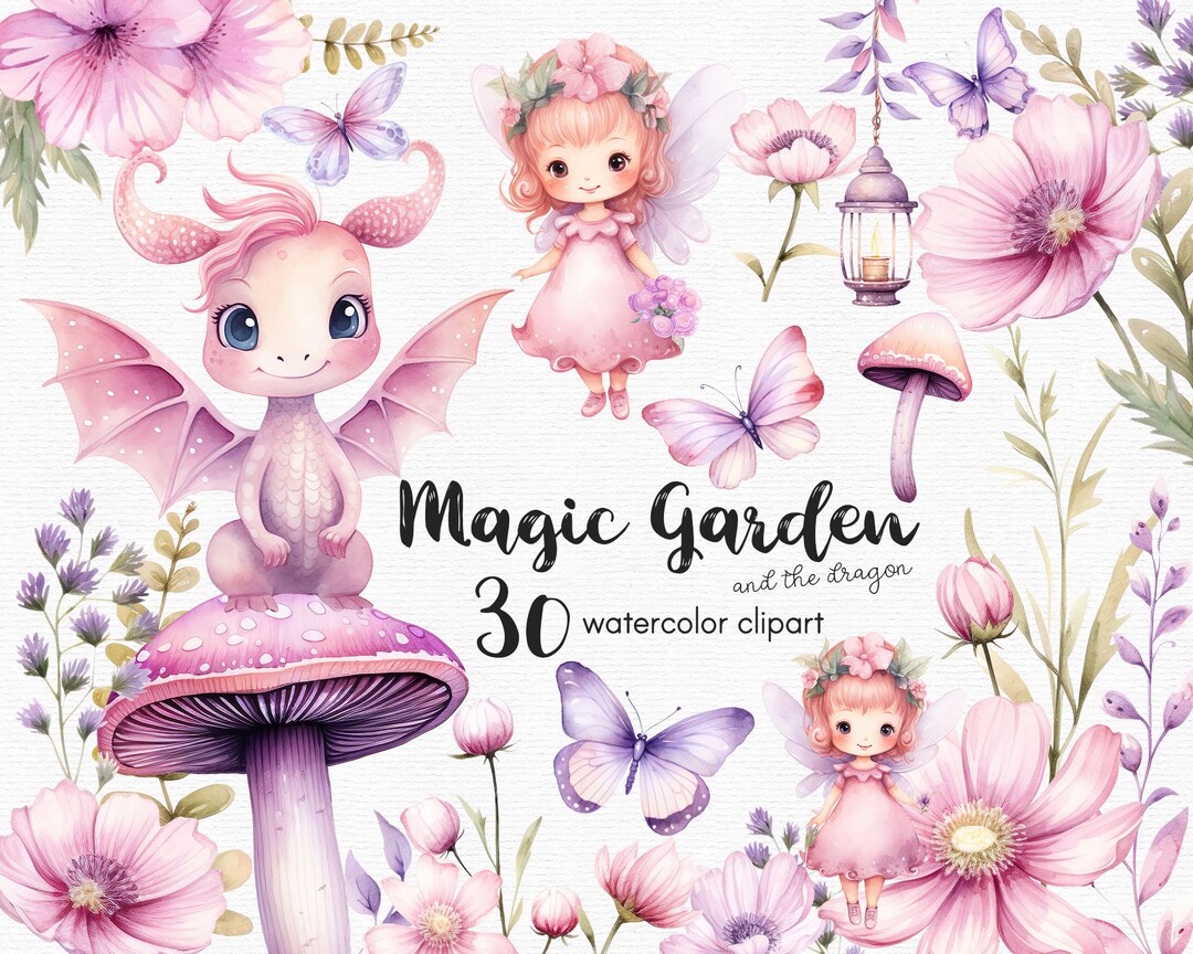 Pink Fairy Butterfly Clipart, Fairy Garden Clipart, Flowers Clipart, 30 ...