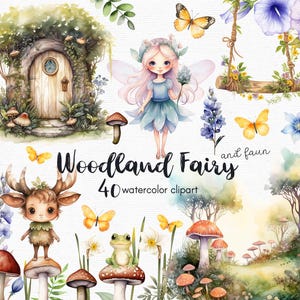 Fairy Garden Clipart: Woodland Fairy, Faun, Mushroom Graphics (Digital Download)
