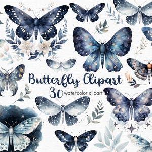 Clipart vlinder, vlinder, 30 png-bestanden met transparante achtergrond, INSTANT DOWNLOAD
