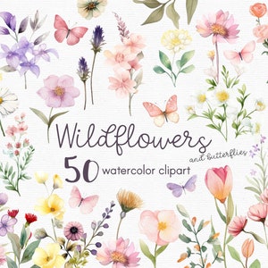 Wildflower Clipart, Flowers clipart, 50 png files with Transparent Background, Spring Clipart, Garden Clipart, floral INSTANT DOWNLOAD