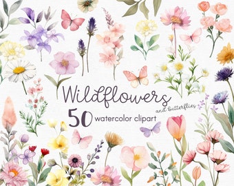 Wildflower Clipart, Flowers clipart, 50 png files with Transparent Background, Spring Clipart, Garden Clipart, floral INSTANT DOWNLOAD
