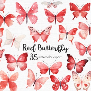 Red Butterfly Clipart, 35 fichiers png avec fond transparent, Spring Clipart, Garden Clipart, floral INSTANT DOWNLOAD